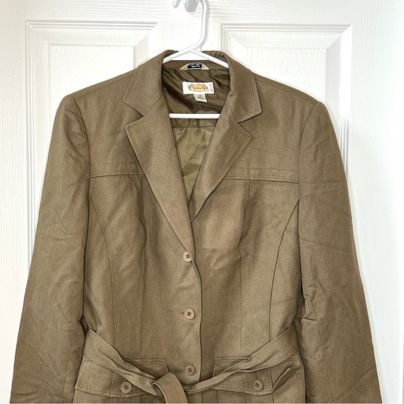 ⭐️ Talbots Italian Linen Woven Military Safari Belted Jacket Cinched Back Sz 10 - Picture 5 of 15